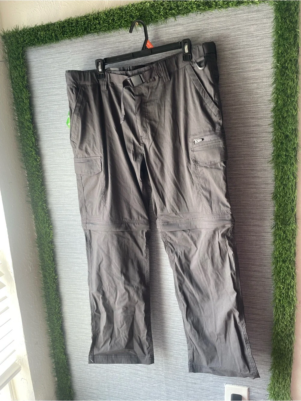 Men's Charcoal Cargo Pants with Built-In Belt
